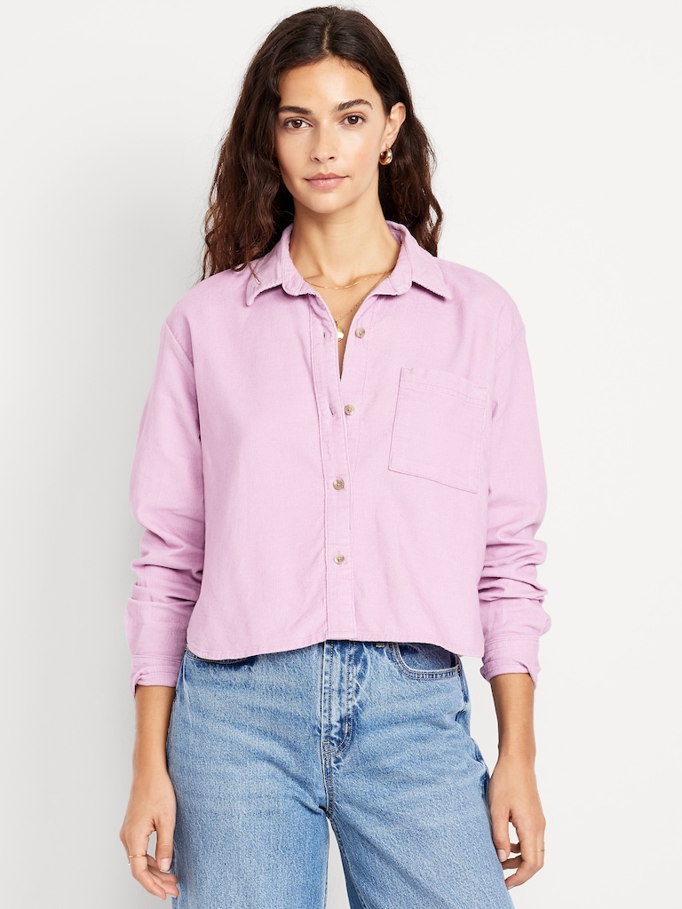 Cropped Button-Down Corduroy Shirt