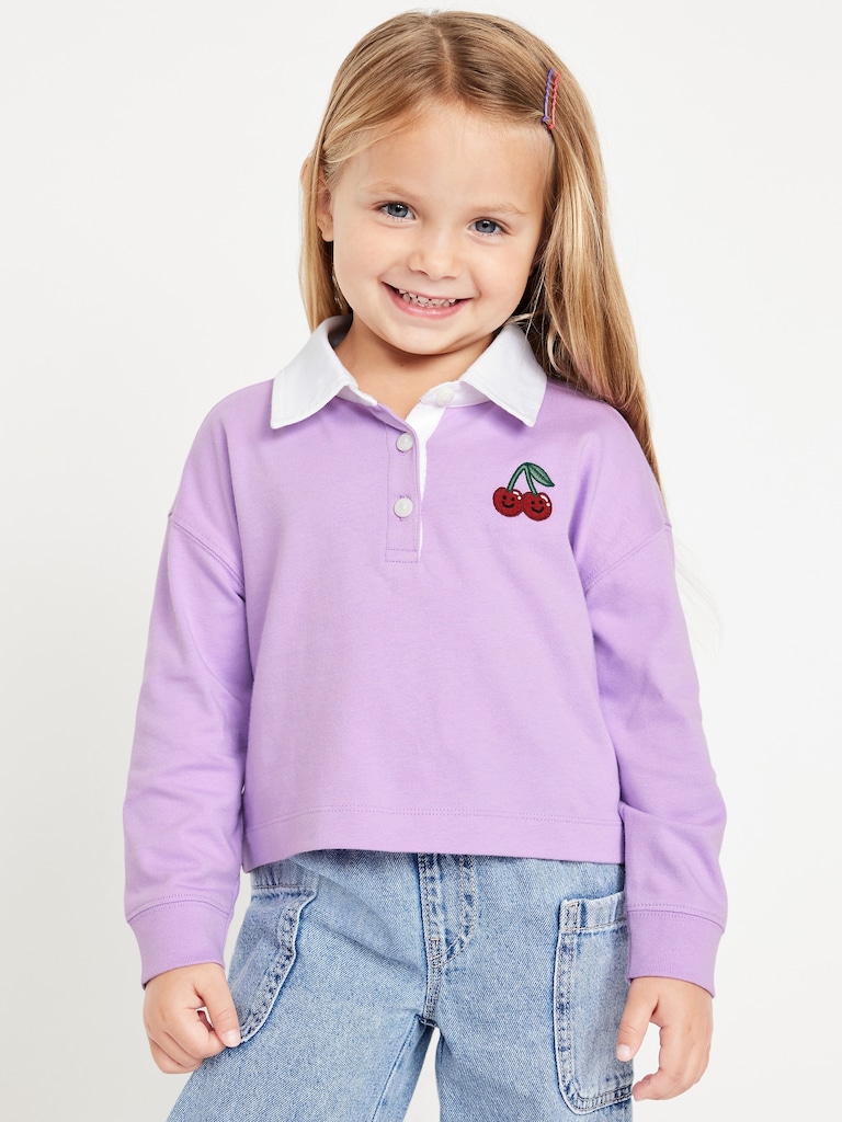 Long-Sleeve Cropped Polo Top for Toddler Girls
