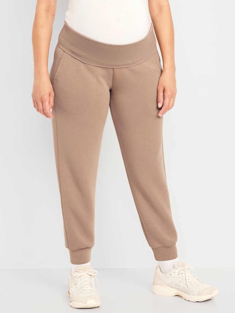 Maternity Bounce Fleece Rollover-Waist Jogger Sweatpants