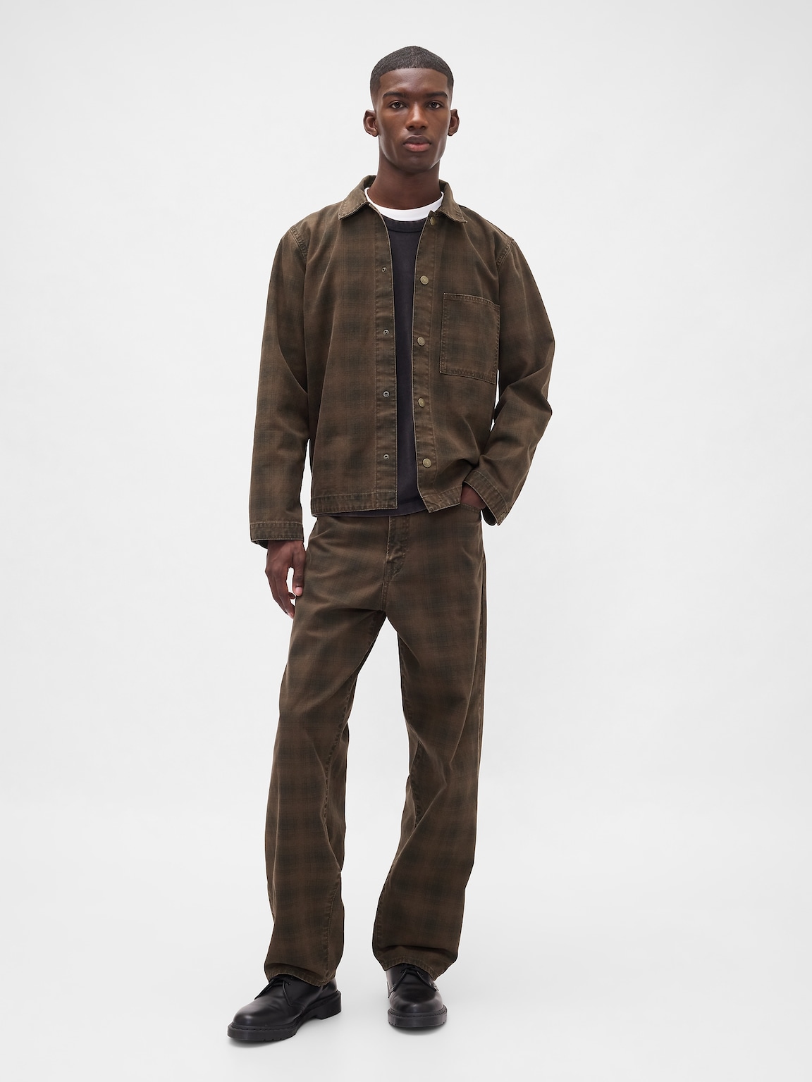 Plaid Canvas Baggy Jeans