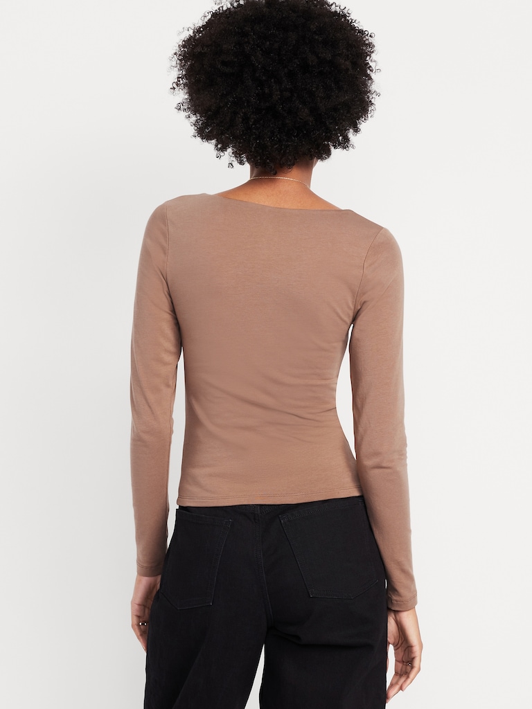 Fitted Double-Layer Scoop-Neck Top