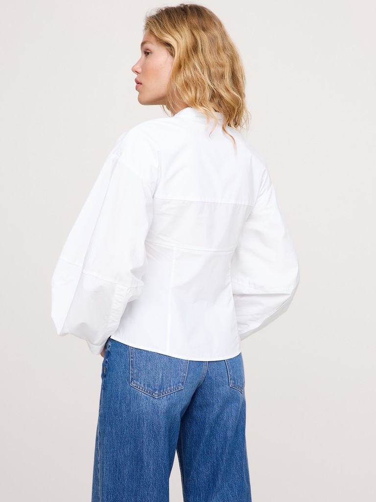 Cotton Poplin Balloon-Sleeve Shirt