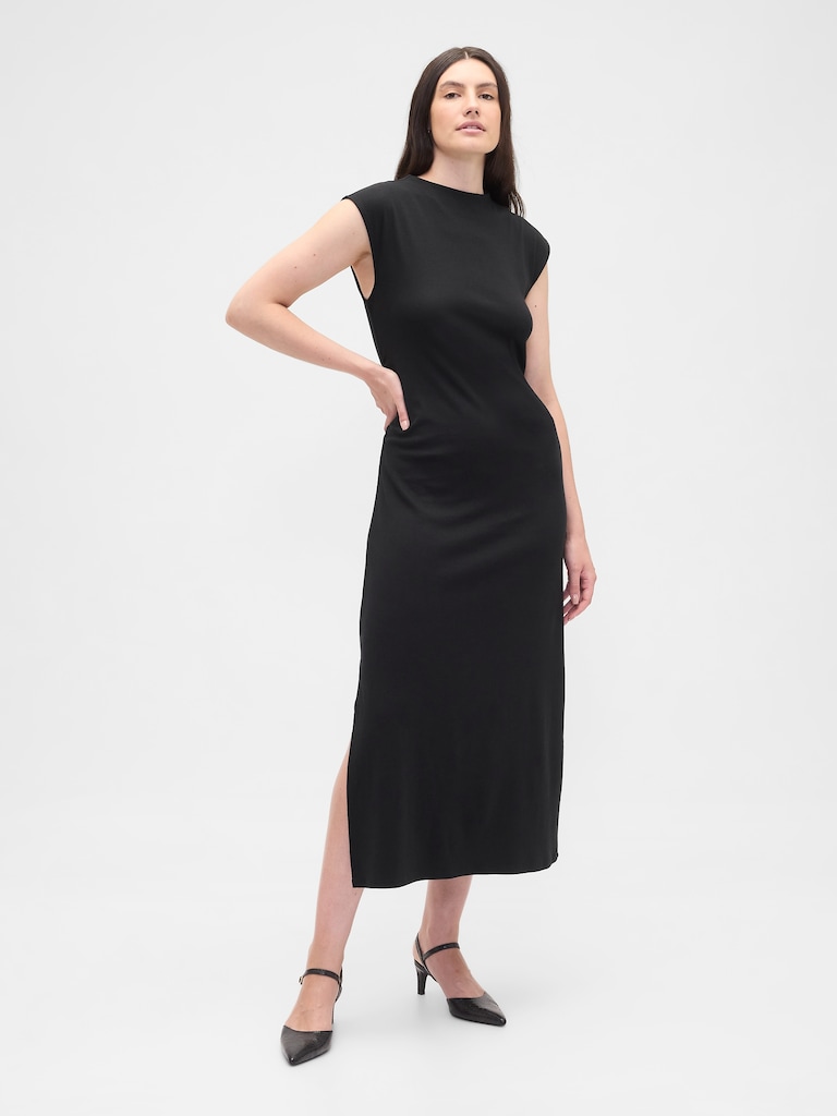 Modern Ribbed Mockneck Midi Dress