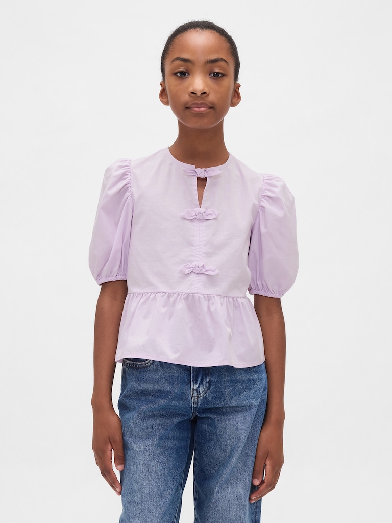 Kids Puff-Sleeve Peplum Top
