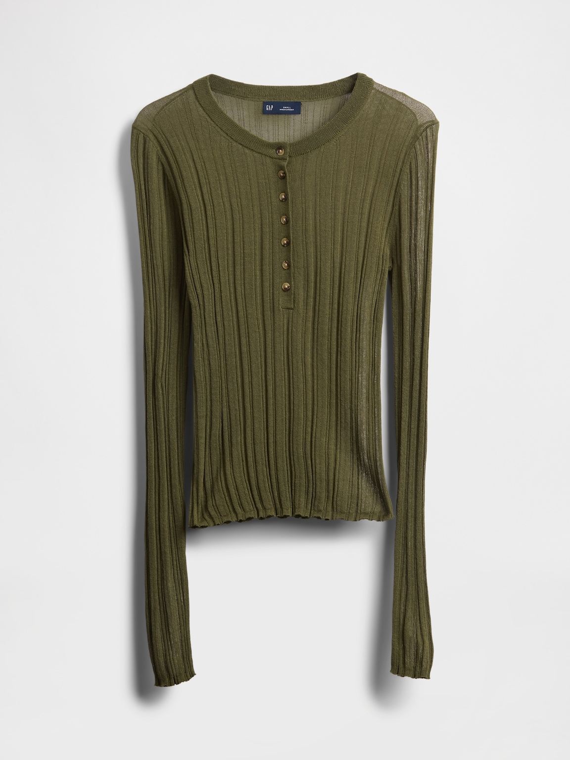 Sheer Rib Henley Sweater