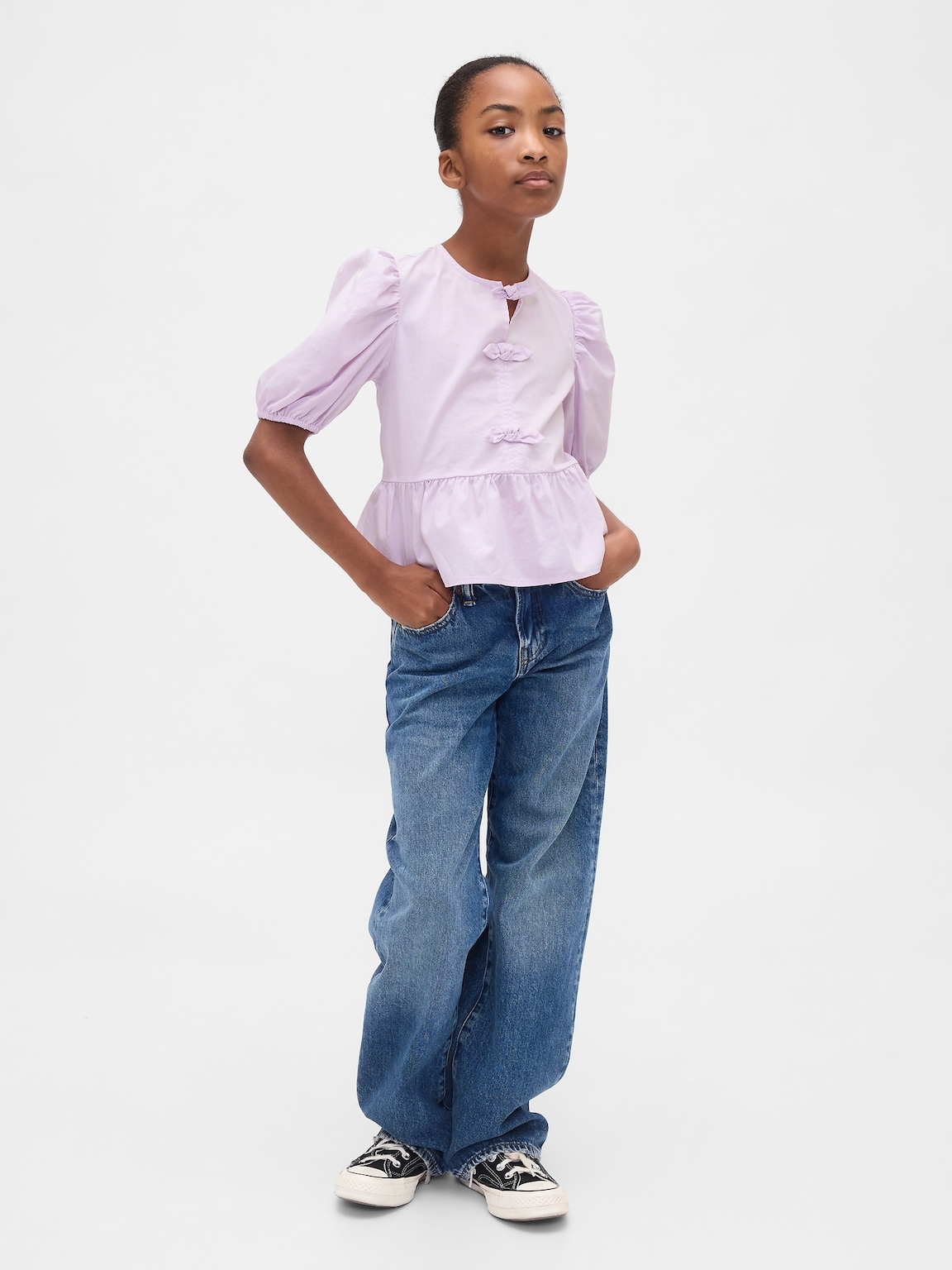 Kids Puff-Sleeve Peplum Top