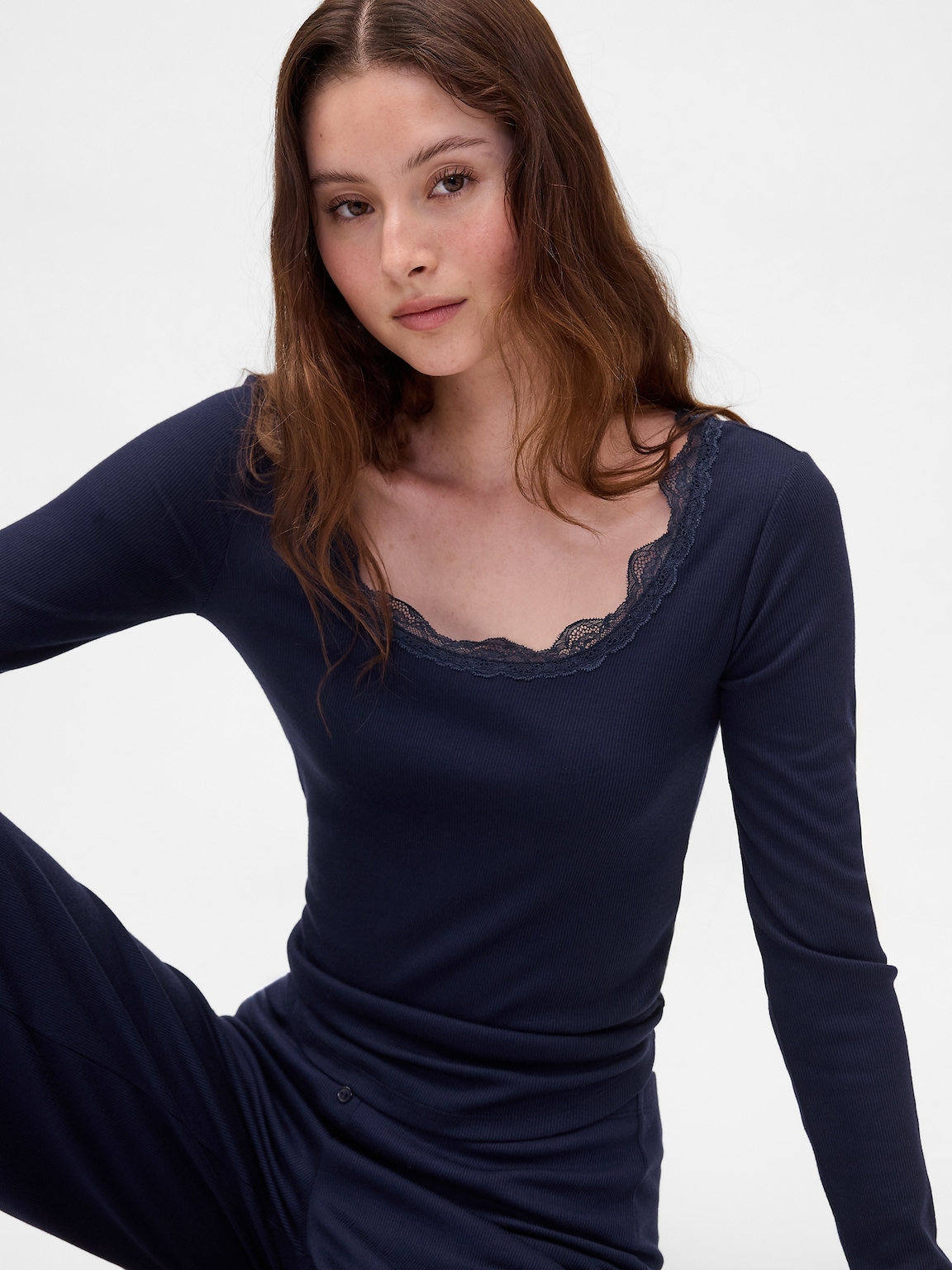 Mini Rib Lace-Trim PJ Top