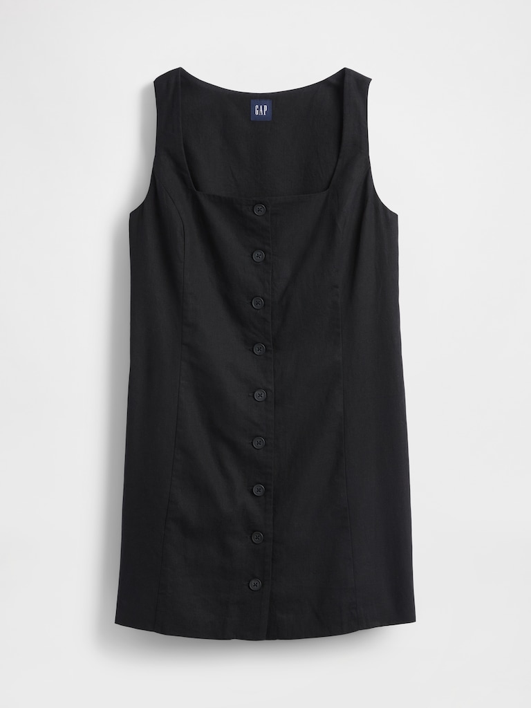 Linen-Blend Button-Front Mini Dress