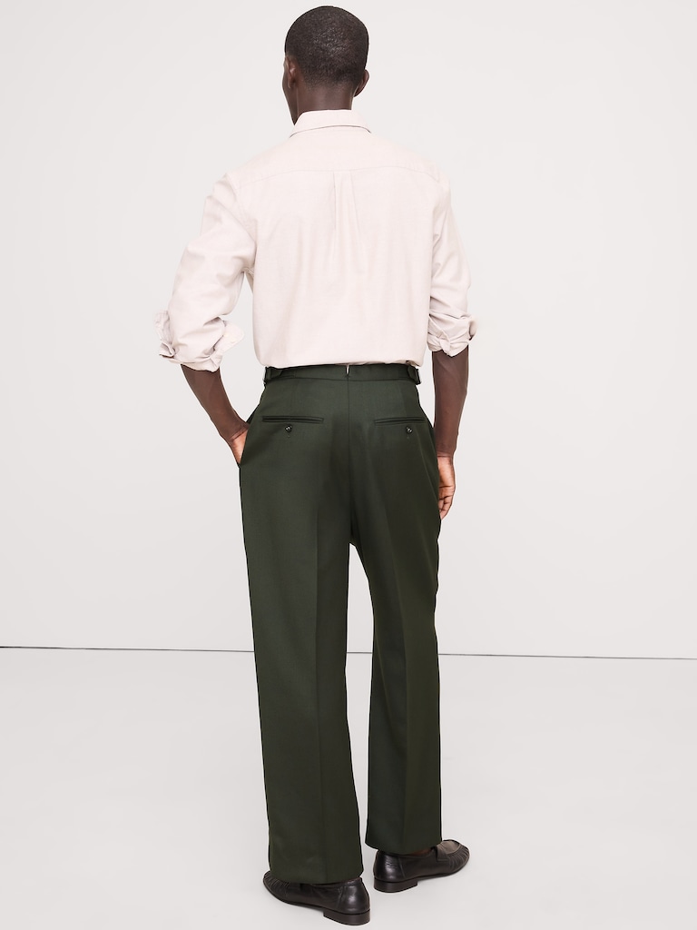 Straight Green Twill Suit Pant