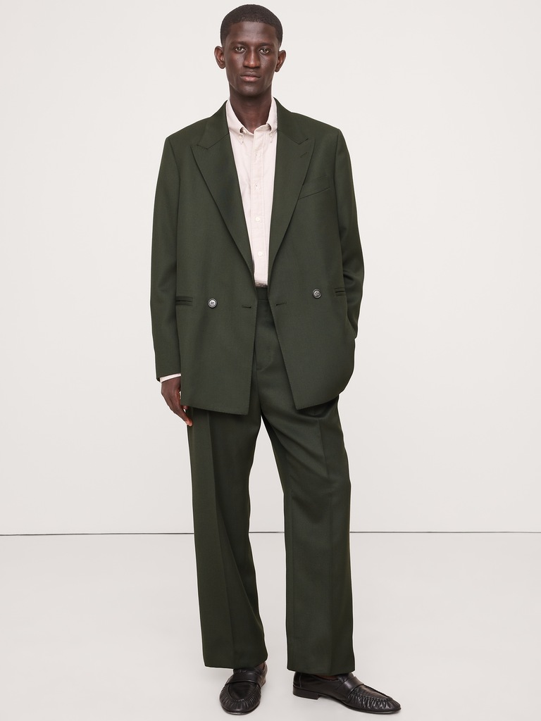 Straight Green Twill Suit Pant