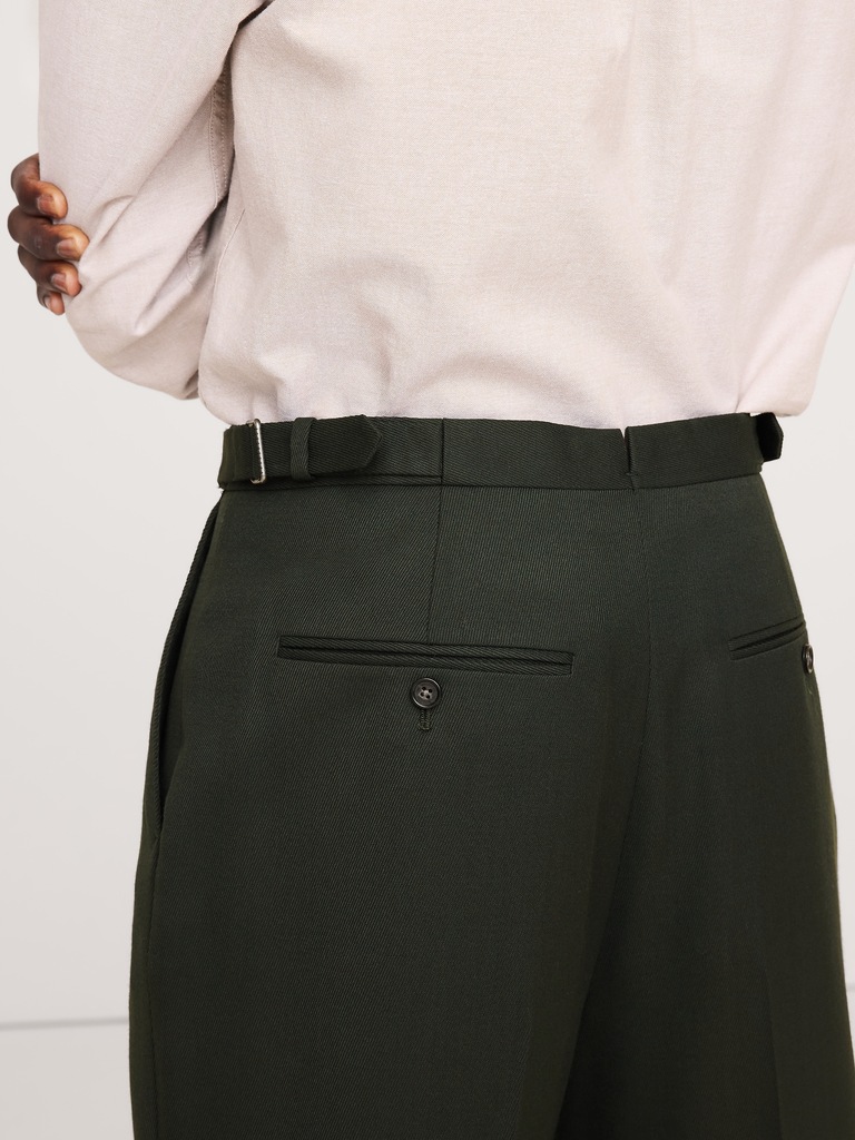Straight Green Twill Suit Pant