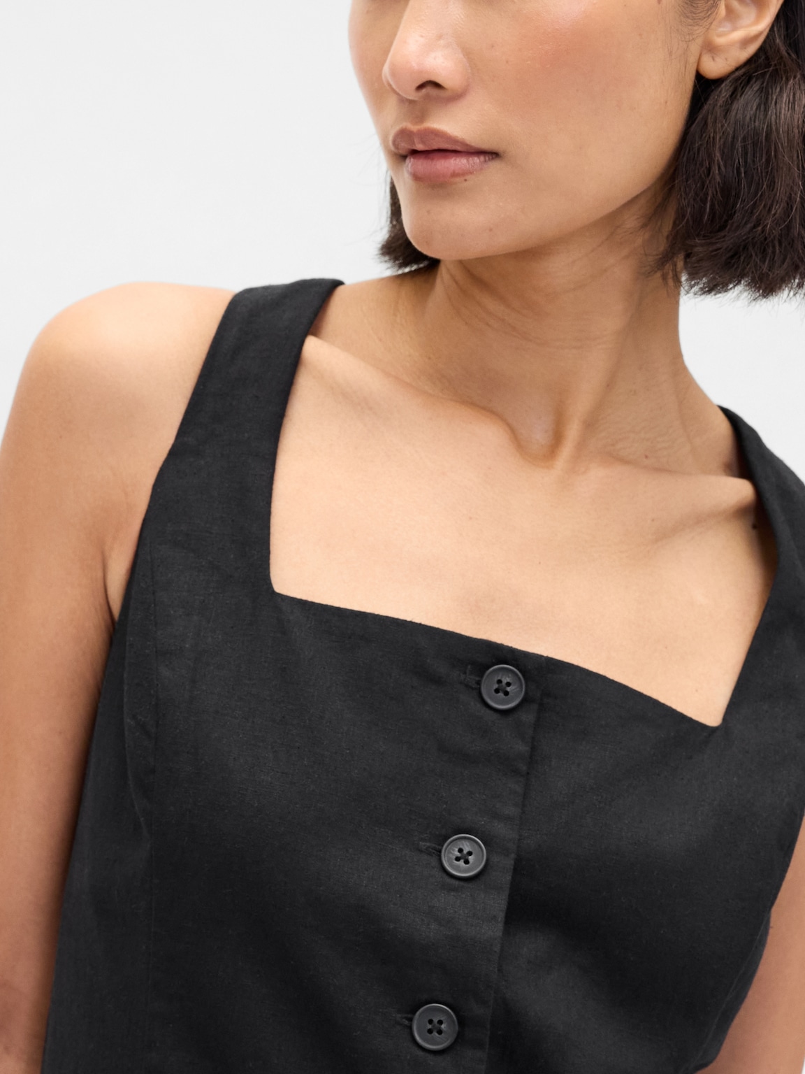 Linen-Blend Button-Front Mini Dress