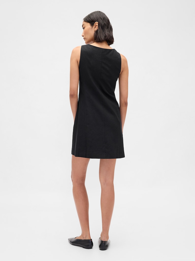 Linen-Blend Button-Front Mini Dress