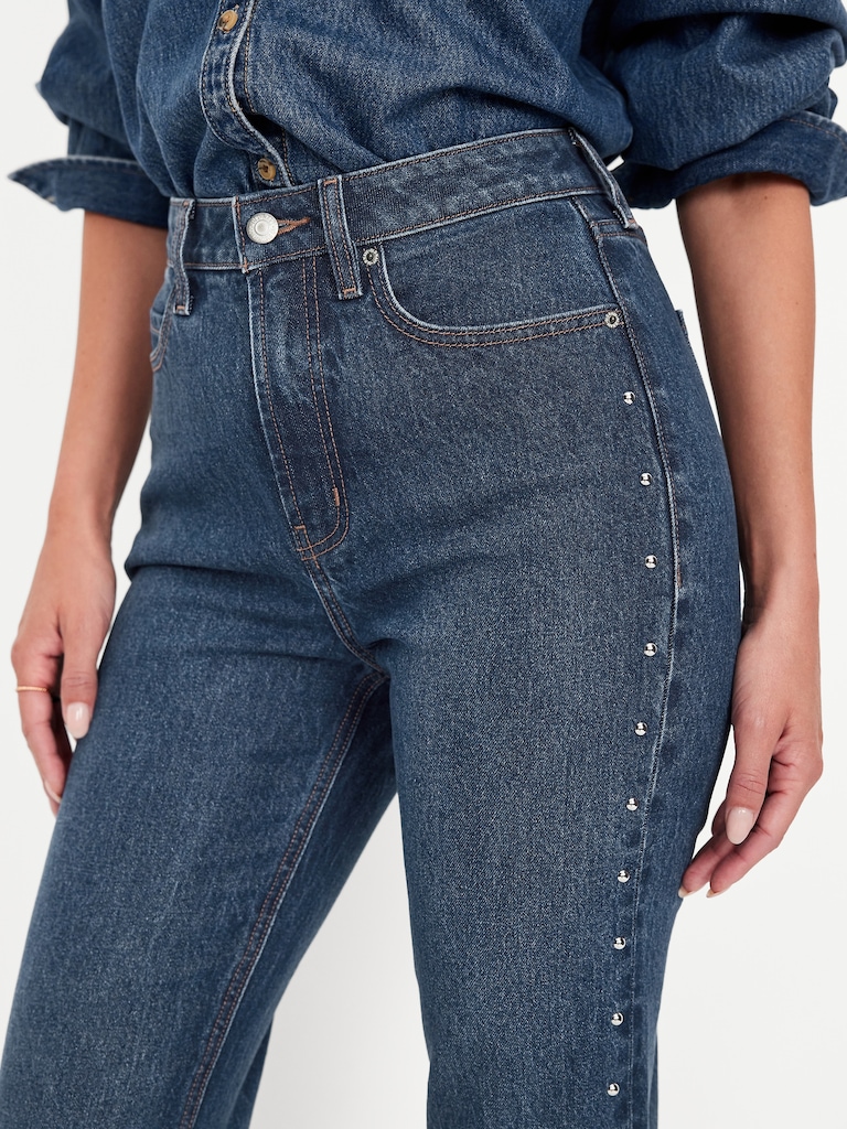 Extra High-Waisted Studded Straight Jeans