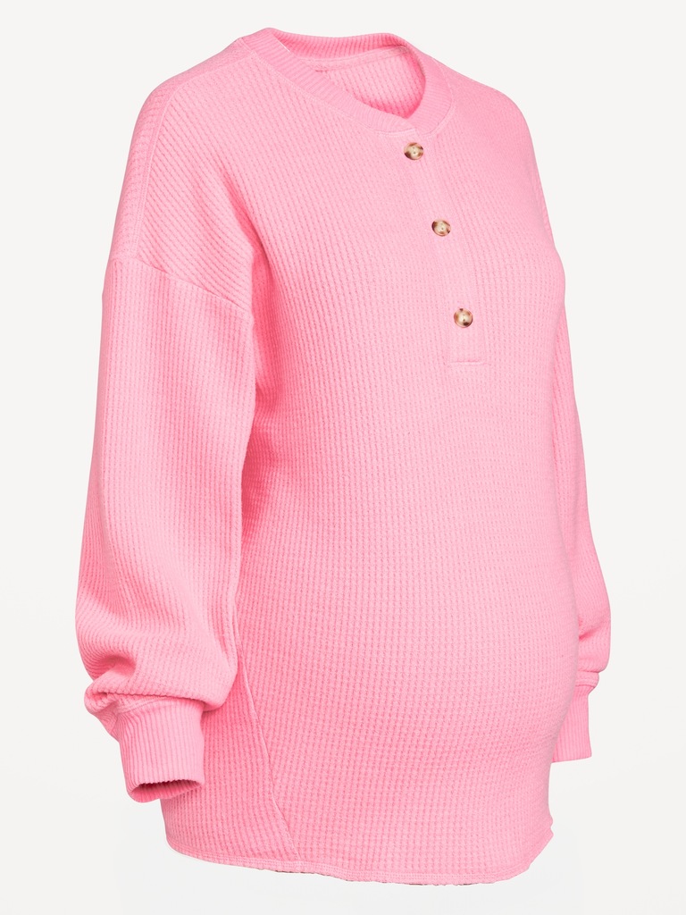 Maternity Oversized Cozy Waffle Henley Top