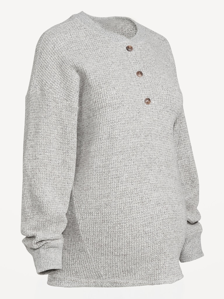 Maternity Oversized Cozy Waffle Henley Top