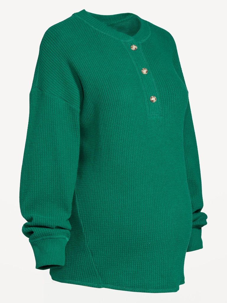 Maternity Oversized Cozy Waffle Henley Top