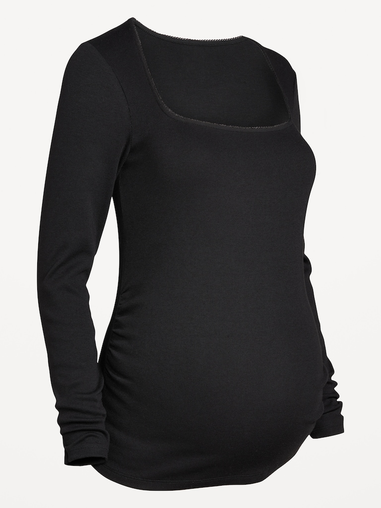 Maternity Long-Sleeve Trapeze-Neck T-Shirt