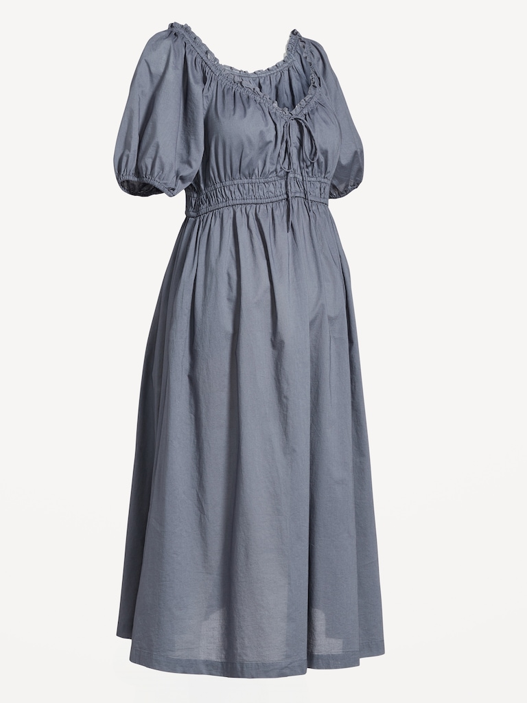 Maternity Puff-Sleeve Midi Dress