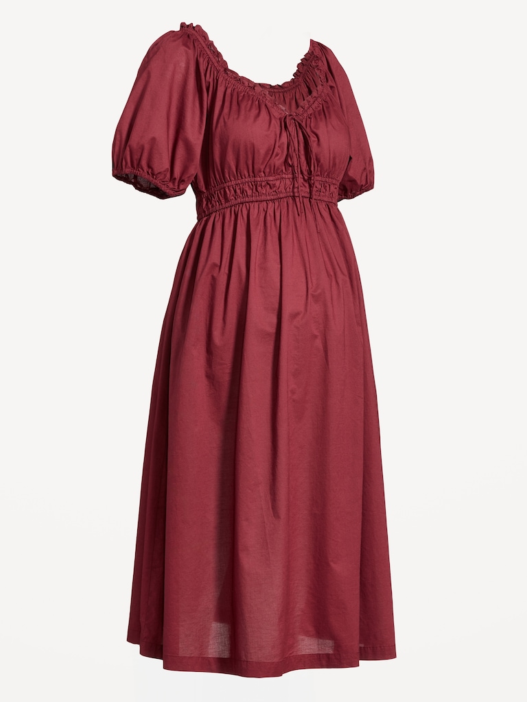 Maternity Puff-Sleeve Midi Dress