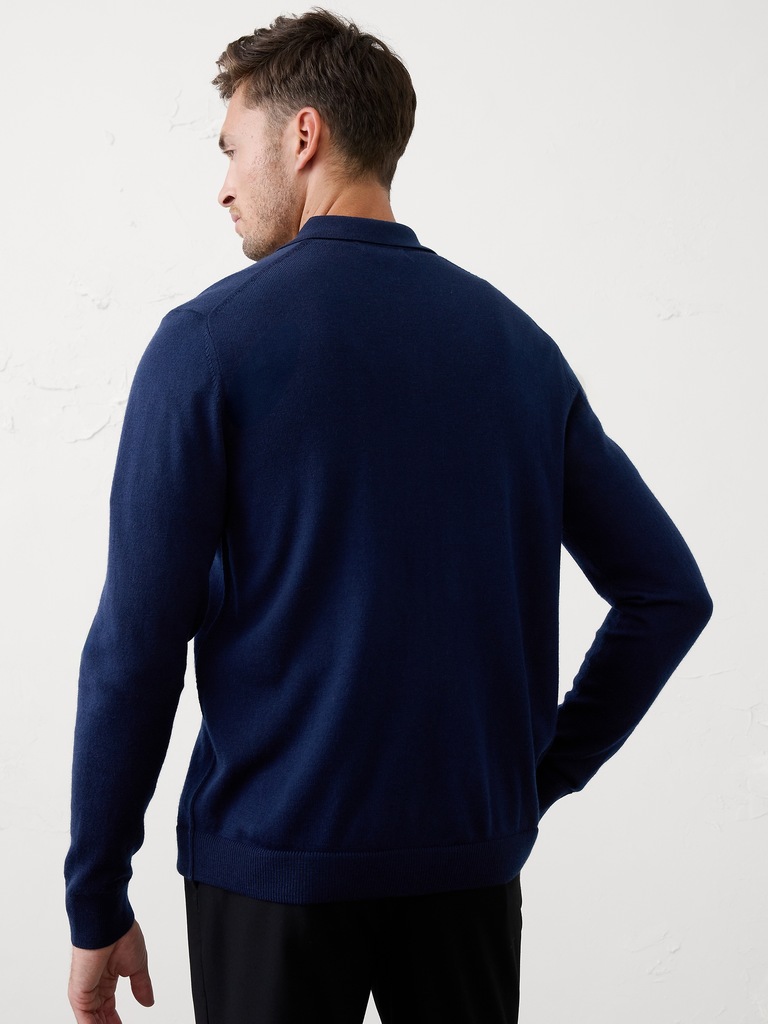 Merino Wool Button-Through Sweater Polo