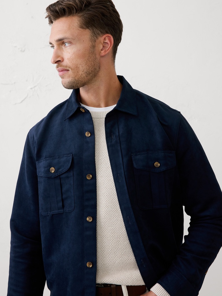 Relaxed-Fit Vegan Suede Overshirt