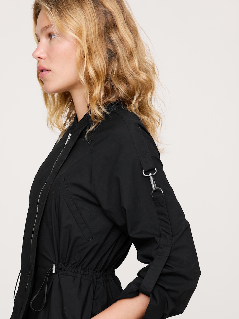 Cotton Poplin Zip Utility Cropped Jumpsuit