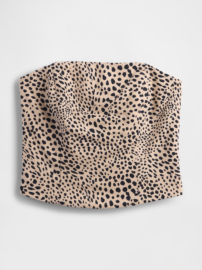 Linen-Blend Strapless Corset Crop Top