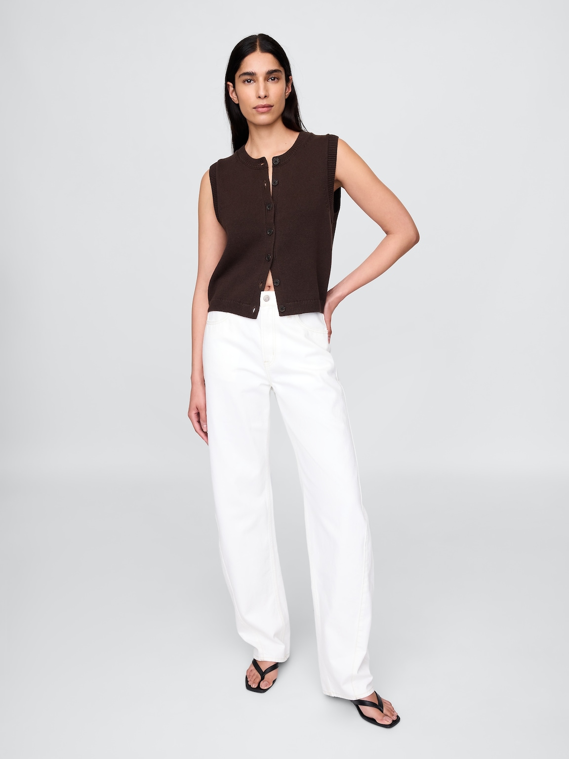 Cropped Cardigan Sweater Vest