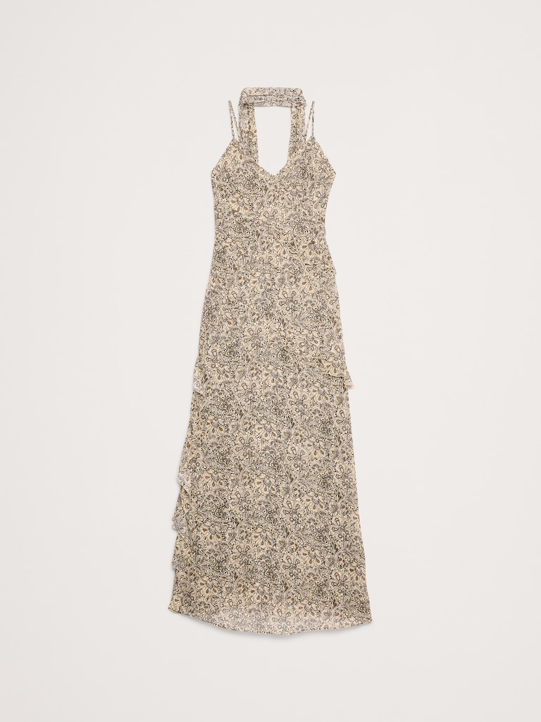 Georgette Ruffle Maxi Dress with Scarf