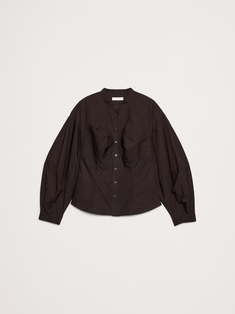 CHEMISIER À MANCHES BALLONS EN POPELINE DE COTON