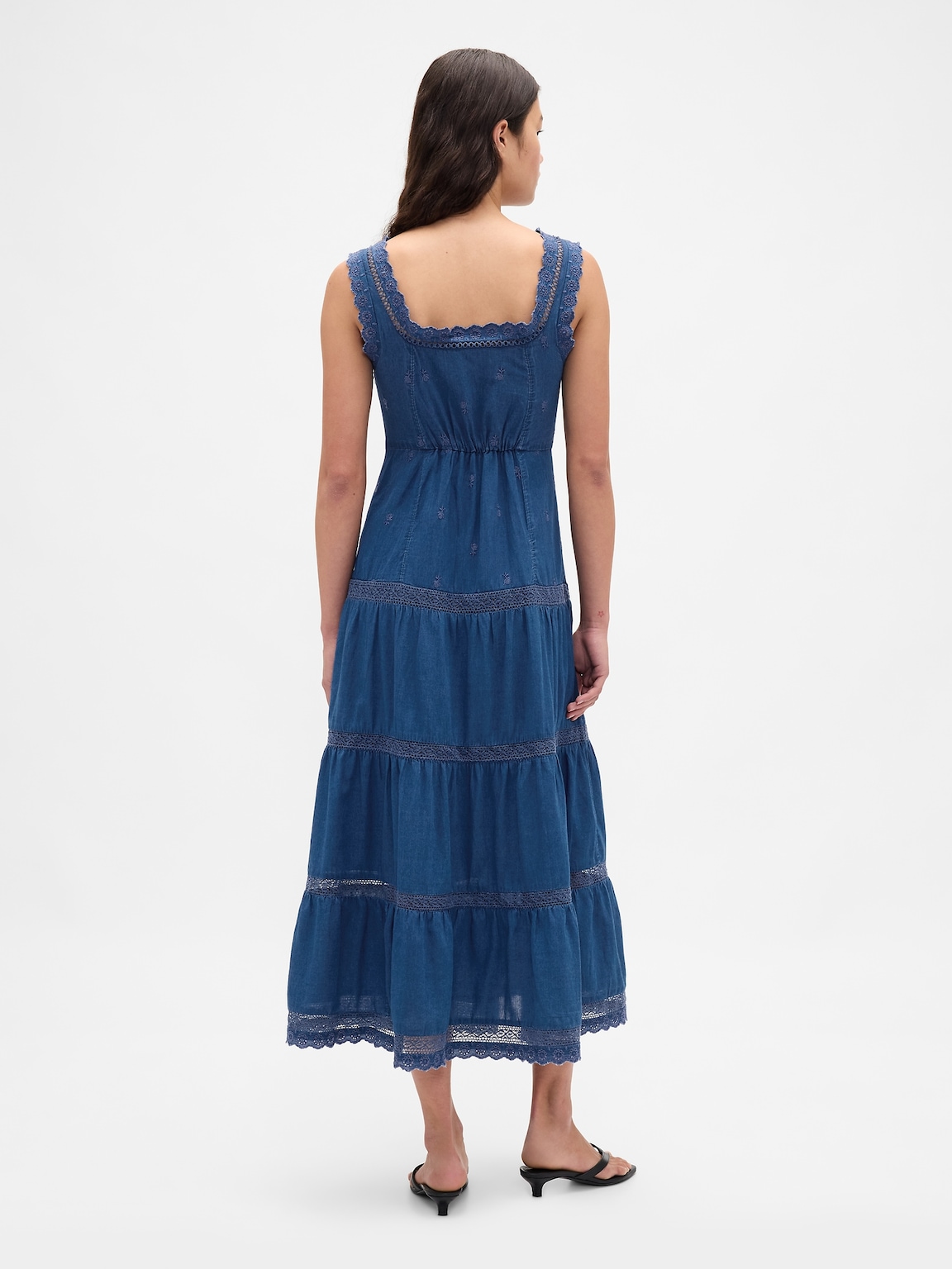 Lace-Trim Tiered Maxi Dress