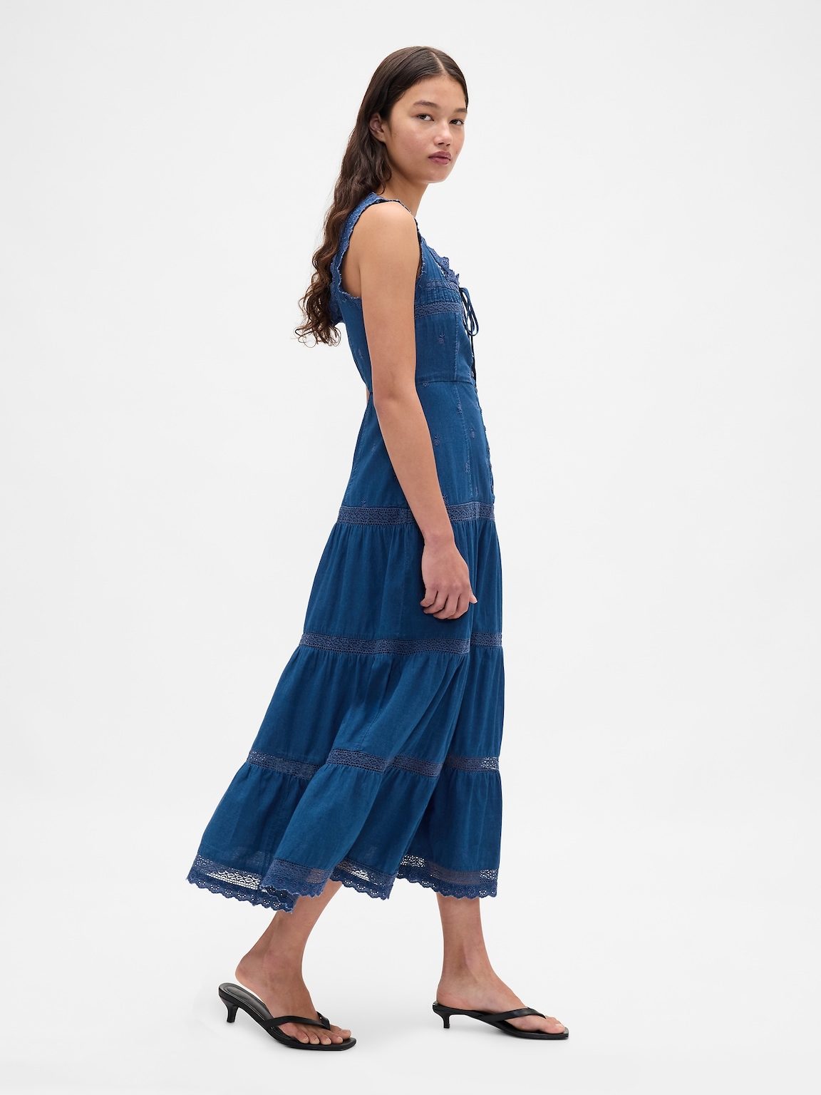 Lace-Trim Tiered Maxi Dress