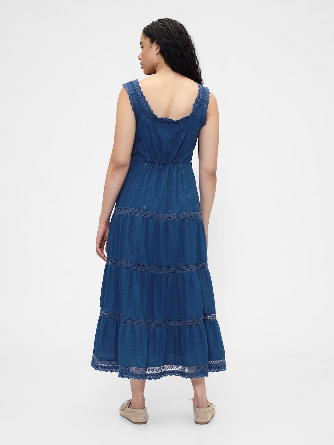 Lace-Trim Tiered Maxi Dress