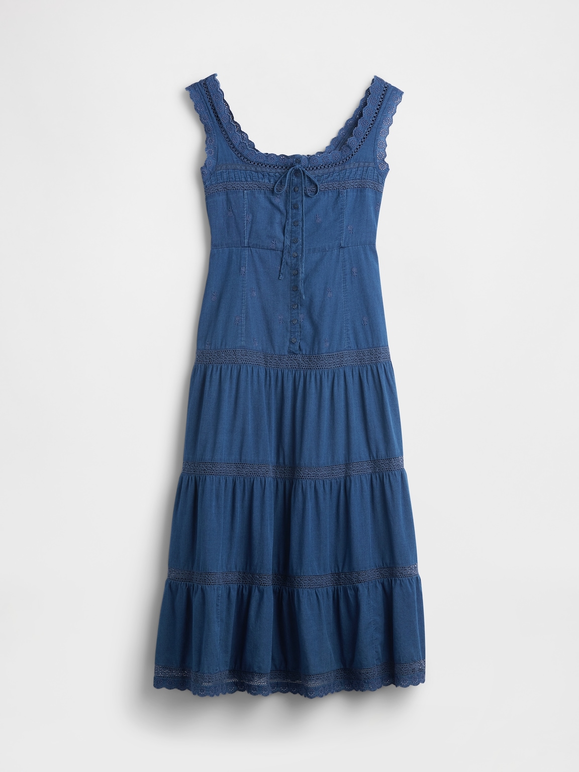 Lace-Trim Tiered Maxi Dress