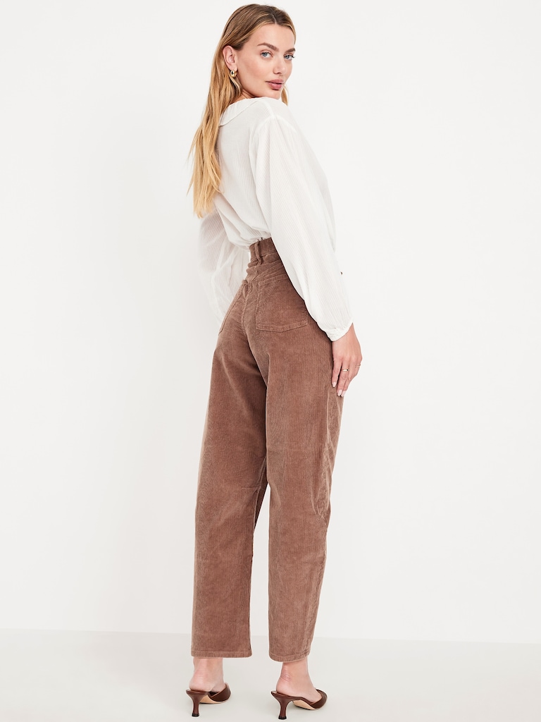 High-Waisted Barrel Ankle Corduroy Pants
