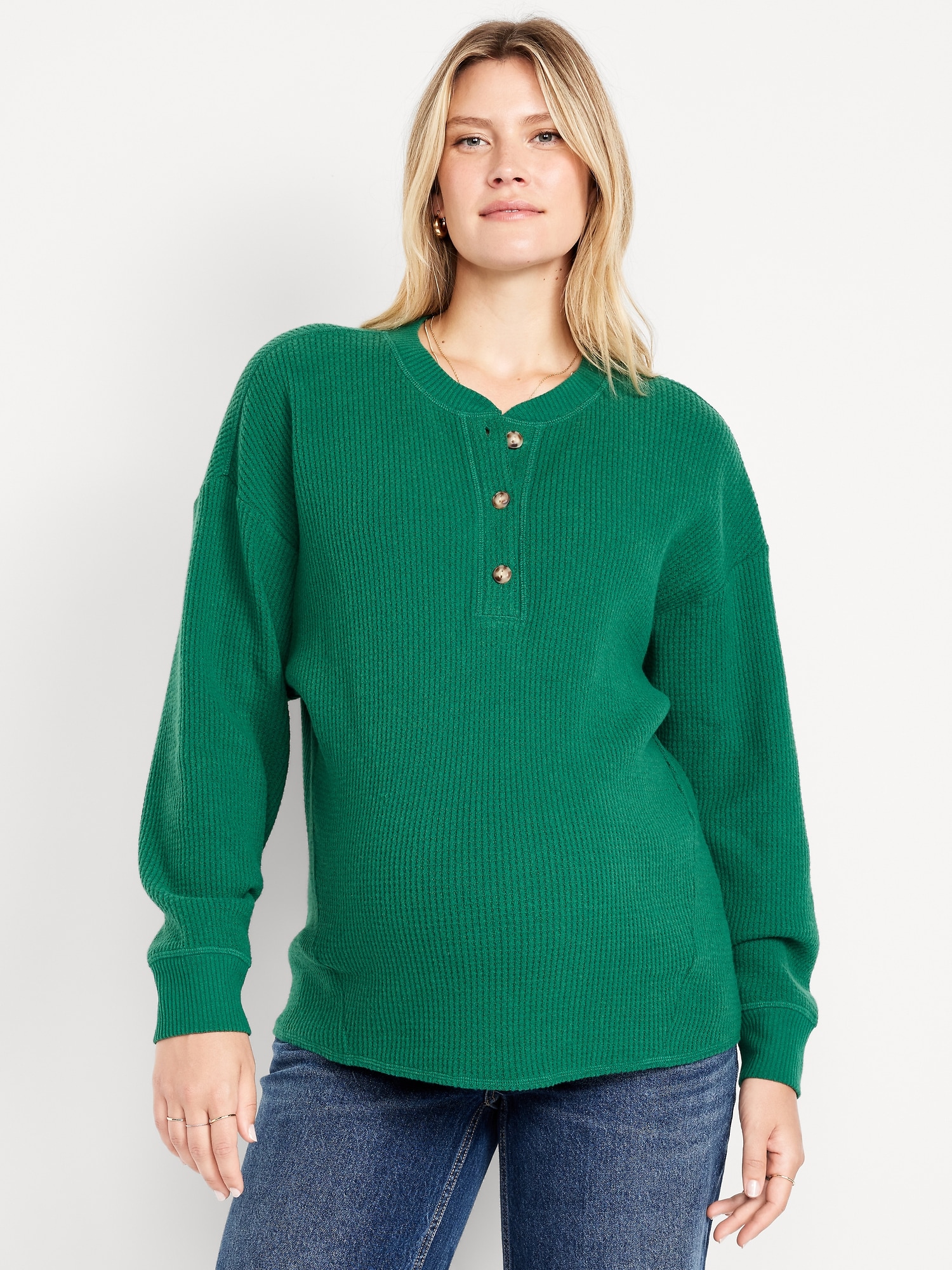Old Navy Maternity Oversized Cozy Waffle Henley Top