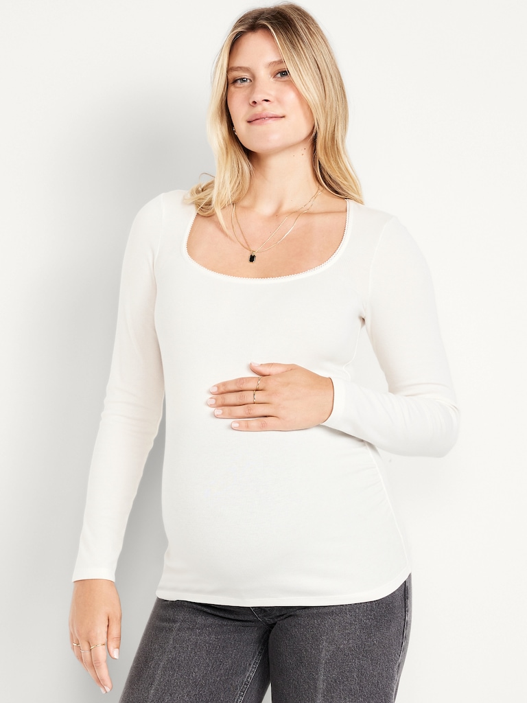 Maternity Long-Sleeve Trapeze-Neck T-Shirt