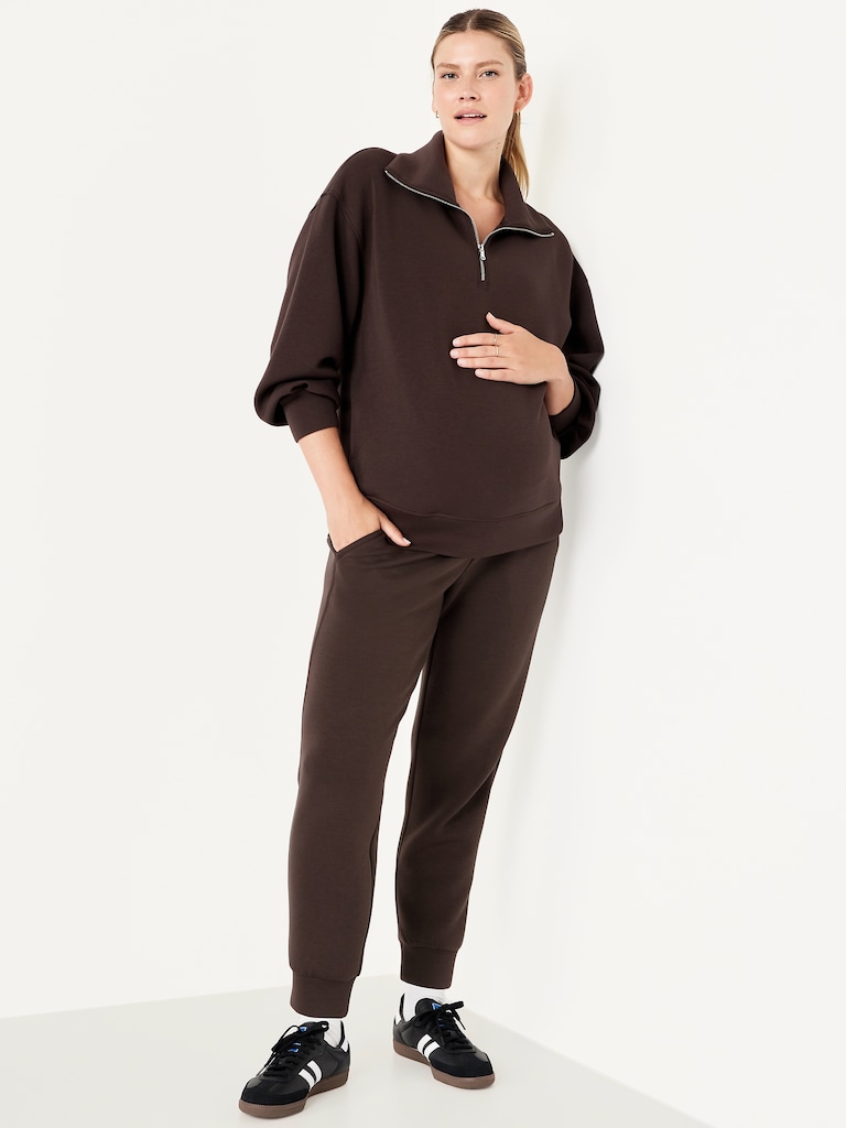 Maternity Bounce Fleece Rollover-Waist Jogger Sweatpants