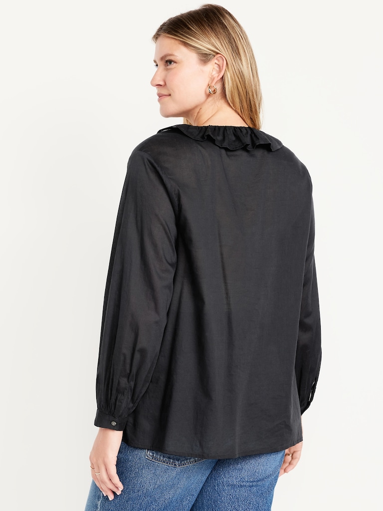 Maternity Long Sleeve Button-Down Ruffle Shirt