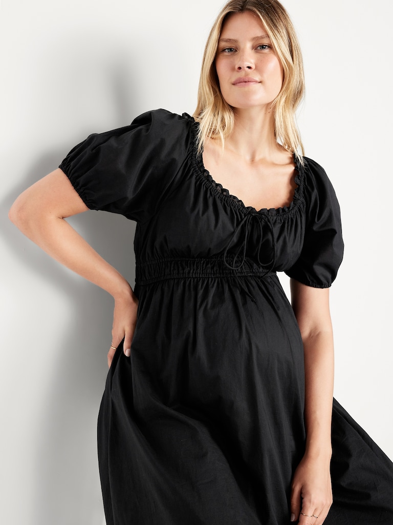 Maternity Puff-Sleeve Midi Dress