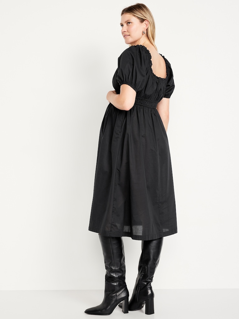 Maternity Puff-Sleeve Midi Dress
