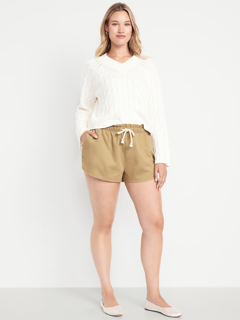 Mid-Rise Twill Volume Shorts