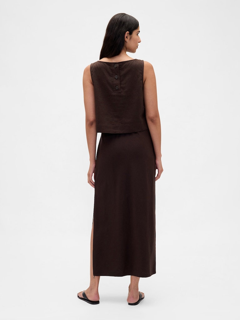Linen-Blend Midi Skirt