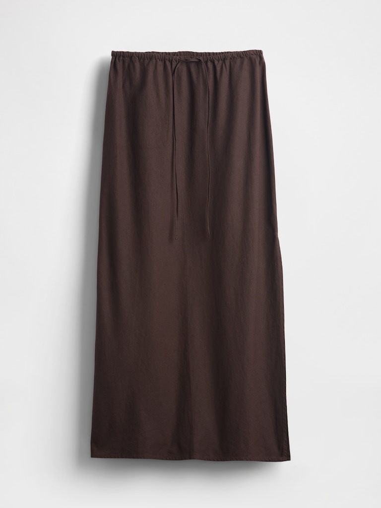 Linen-Blend Midi Skirt