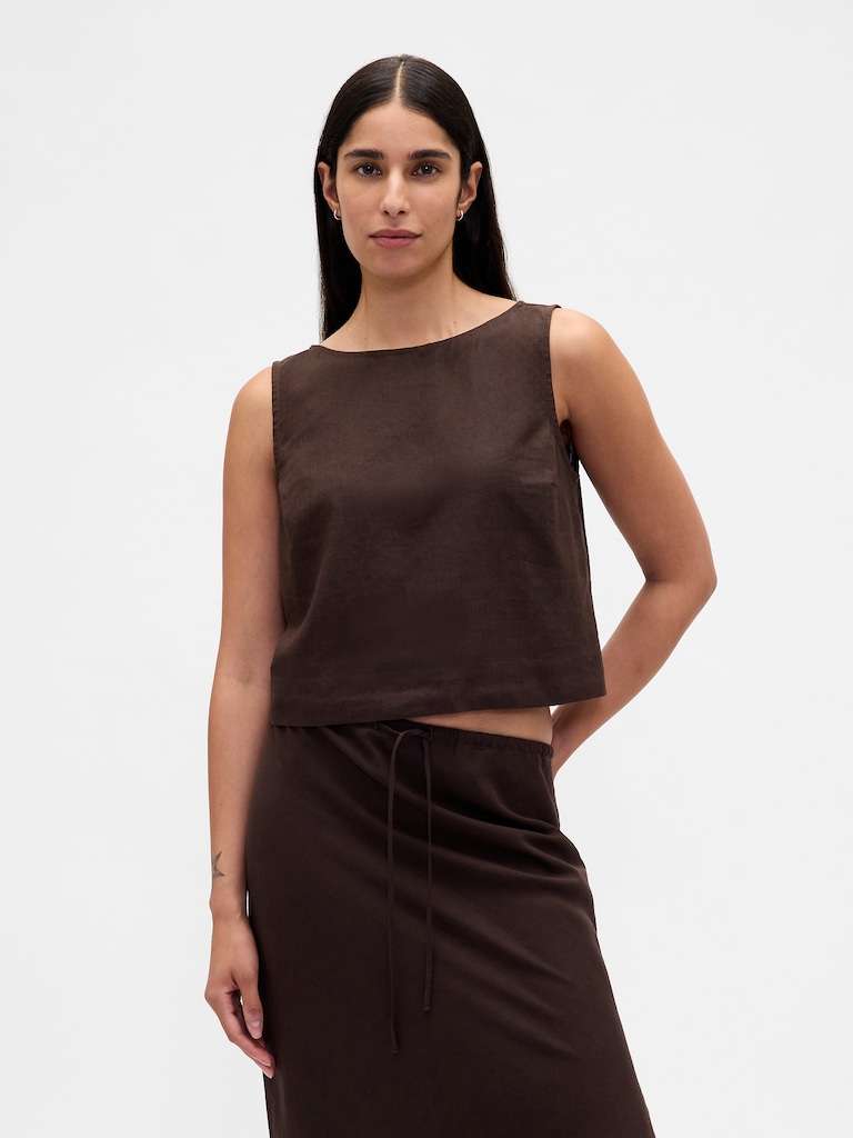 Linen-Blend Crop Shell Tank Top