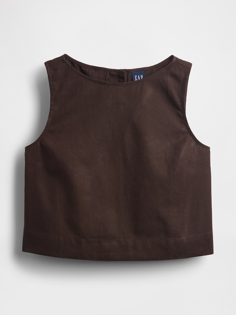 Linen-Blend Crop Shell Tank Top