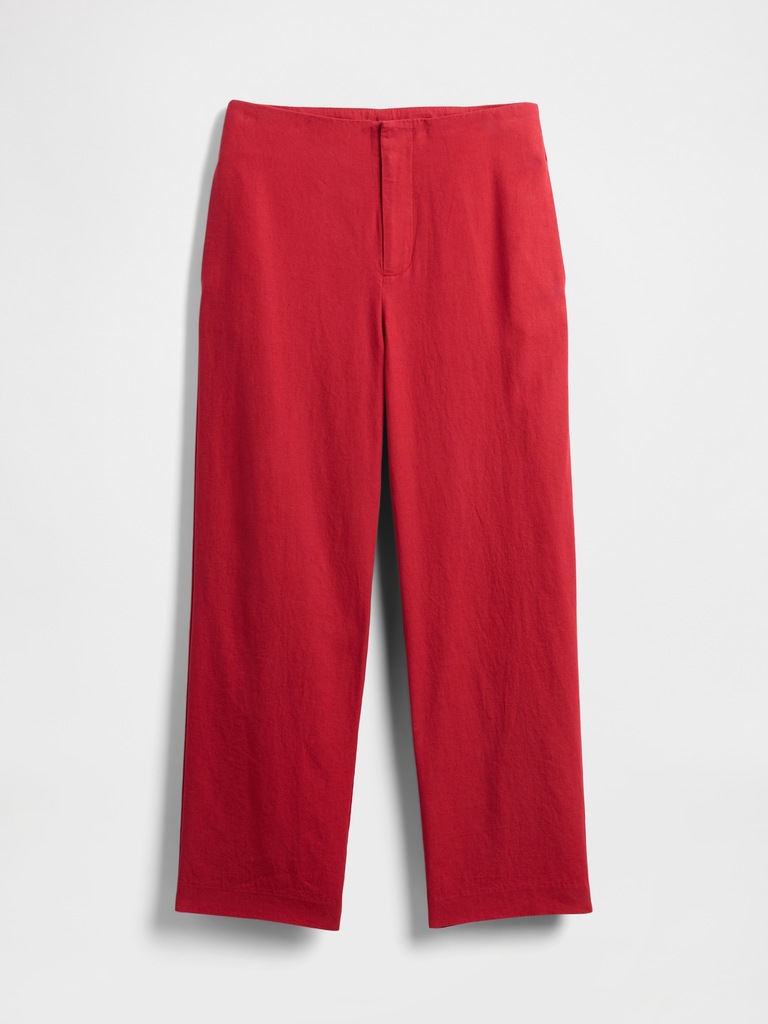 Linen-Blend Relaxed Straight Ankle Pants
