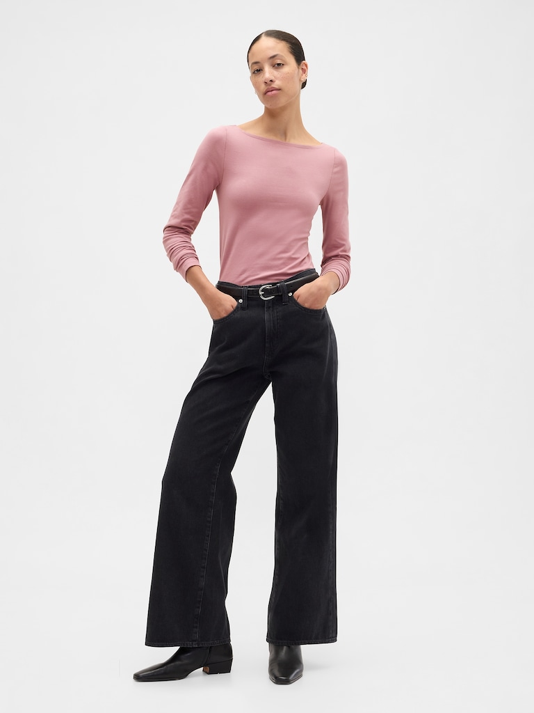 Stretch Jersey Boatneck T-Shirt