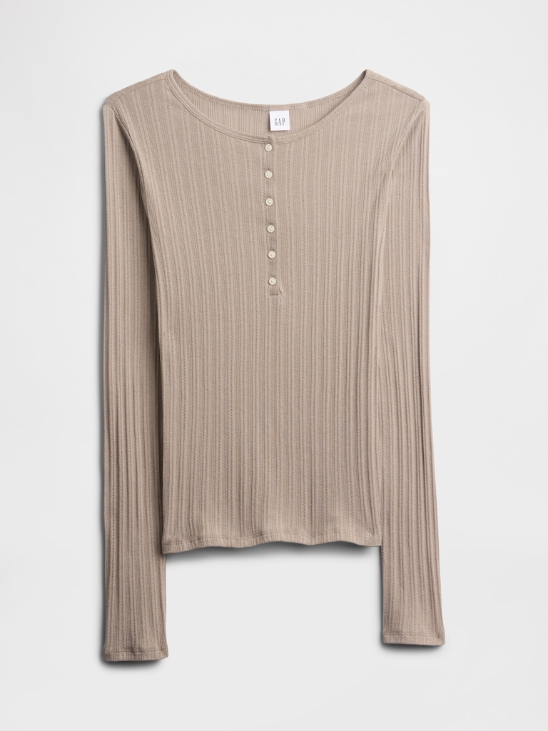 Ribbed Pointelle Henley T-Shirt